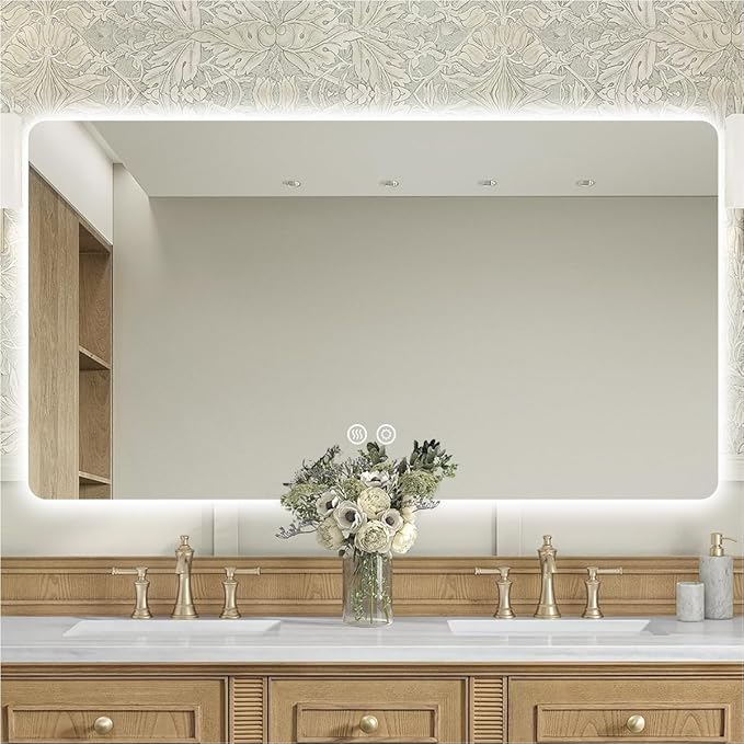 36" x 60" Frameless LED Bathroom Mirror with Lights, Lighted Vanity Mirror with Anti-Fog, 3-Color Stepless Dimmable, Memory, Shatterproof, UL-Listed, Wall Backlit Mirror (Horizontal)