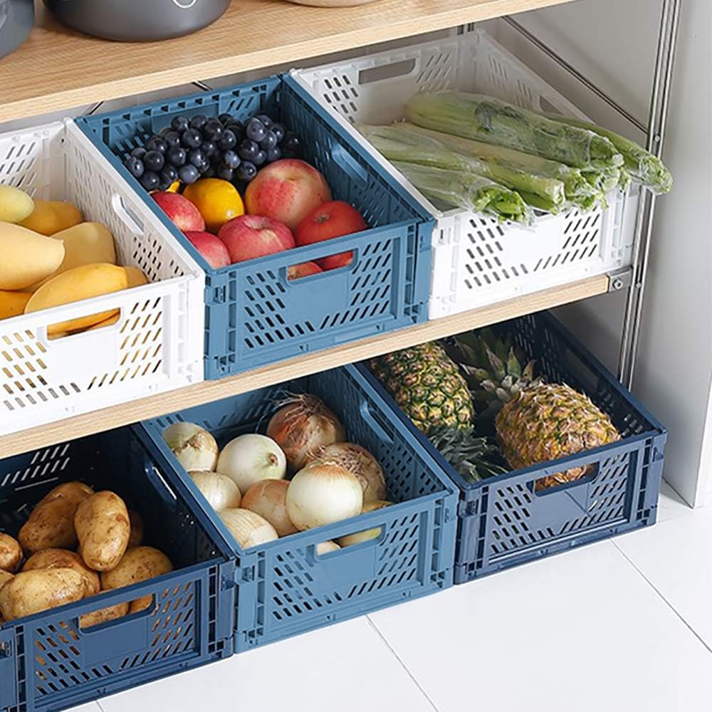 Phyllia 4 PC Baskets Plastic for Shelf Home Kitchen Storage Bin Organizer, Stackable Container Crate for Bedroom Bathroom Office Clothes Beauty(White, 13.3x10.2x5.1)