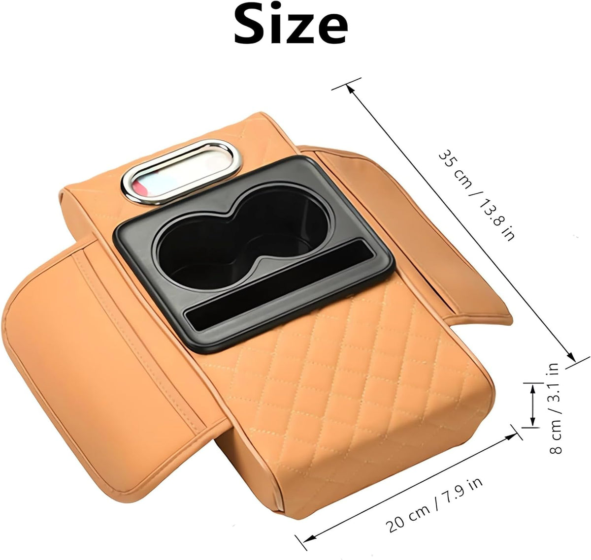 Multifunctional PU Leather Car Armrest Box Mat, 5-in-1 Multifunctional Car Armrest Cushion, Center Console Cover with 2 Cup Holder, For Storing Tissues,Phones,Wallets,Drinks,for Most Cars (Red)
