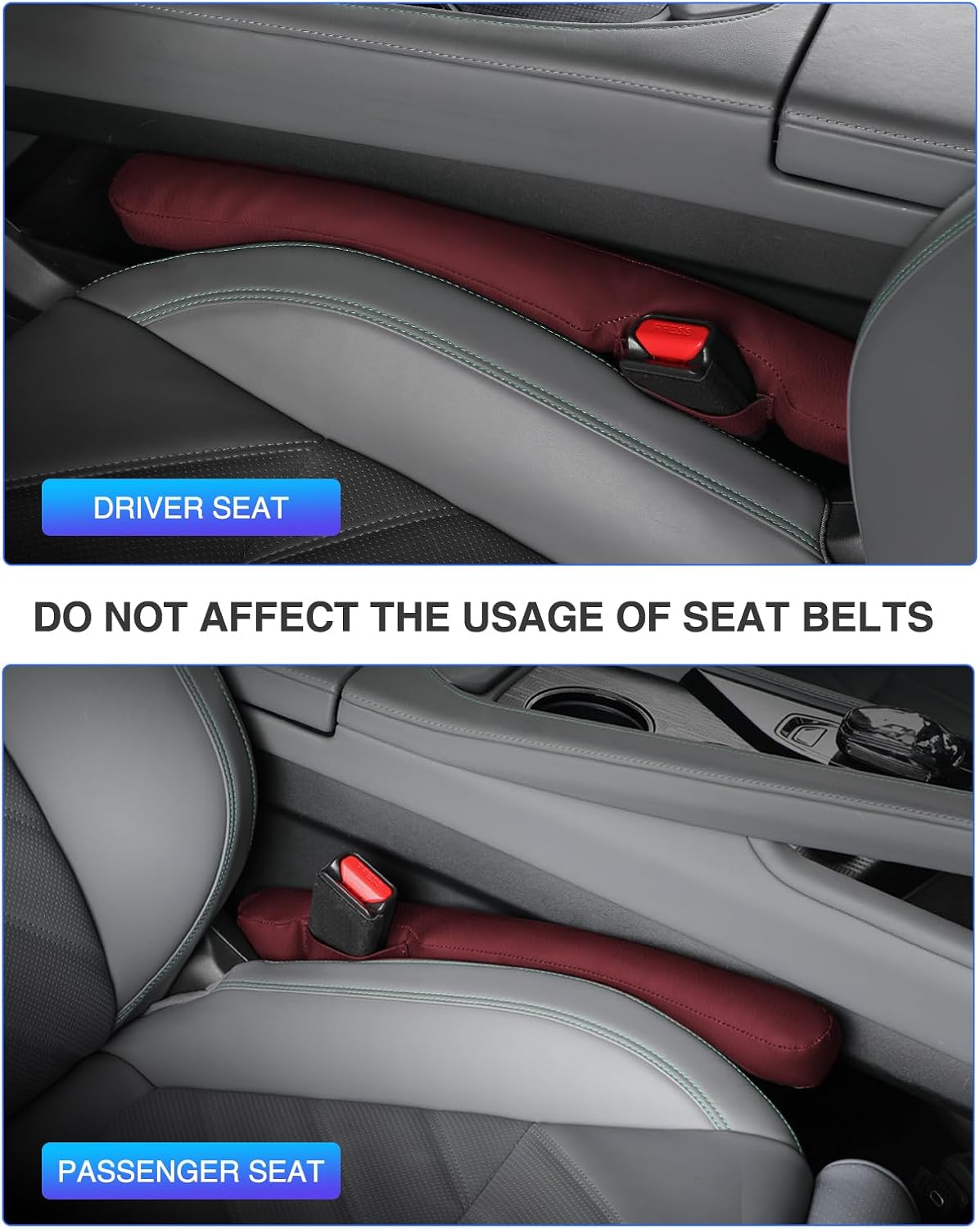 Leather Car Seat Gap Filler Universal for Car Truck SUV to Block The Gap Between Seat and Console Stop Things from Dropping 2 Sets Red, SGF02R