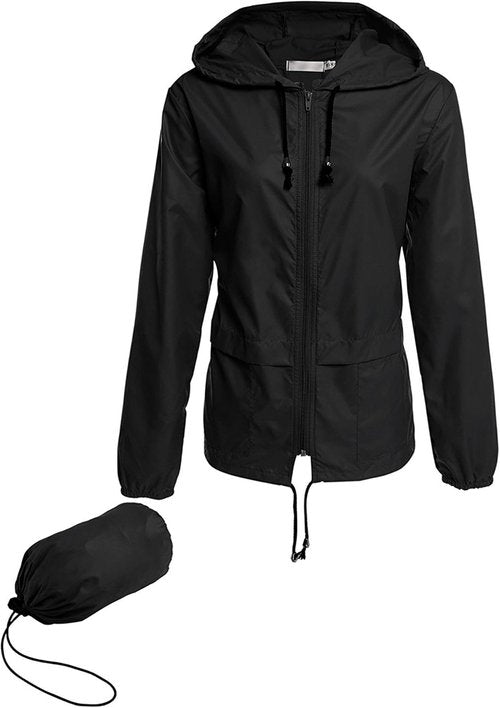 Avoogue Lightweight Waterproof Raincoat - Packable Hooded Windbreaker for Women