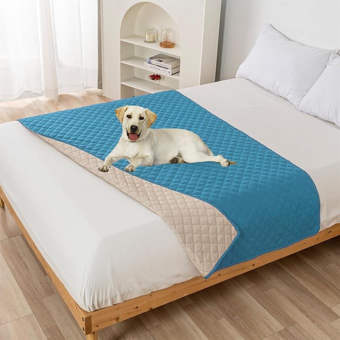 GIBZ Water Resistant Dog Bed Blanket Cover Large Anti Slip Pet Furniture Protector Washable Cat Quilted Mat for Couch, Blue, 210x210cm