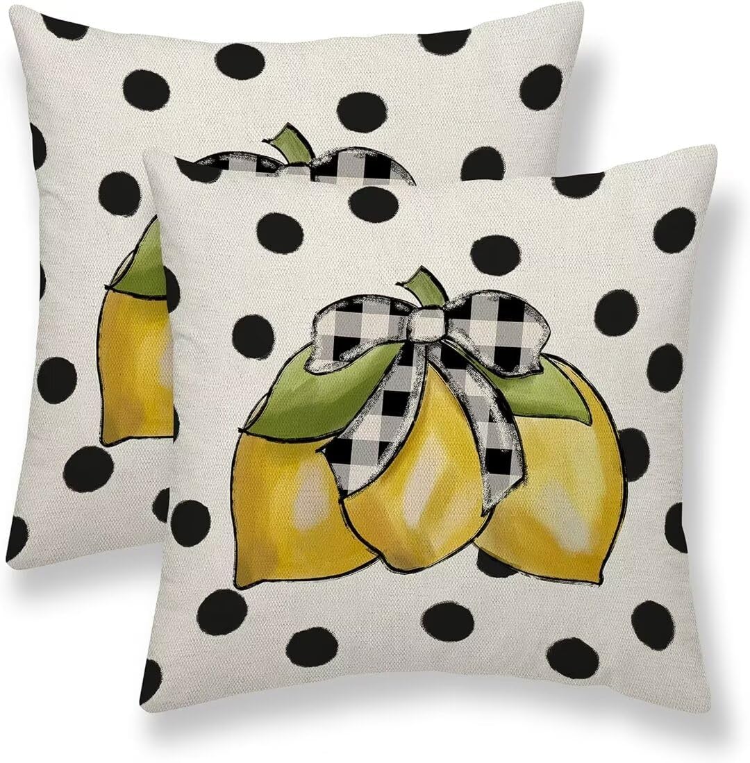 Black Polka Dot Pillow Covers 16 x 16 Inch Set of 2 Boho Striped Decorative Outdoor Throw Pillow Covers Linen Modern Geometry Cushion Cases for Home Sofa Couch Living Room Decor