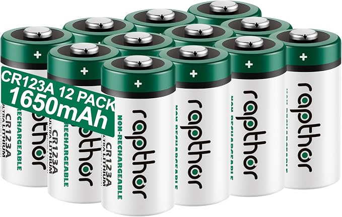 rapthor CR123A Lithium Batteries 3V 12 Pack 1650mAh High Capacity CR123 CR17345
