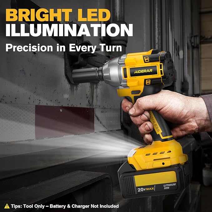 Cordless Impact Wrench for DeWalt Battery, 500Nm (369Ft-Lbs) 1/2" & 1/4" Brushless Impact Gun, 2-Speed High Torque Power Tool for Tire Removal, Rusted Bolts, Car Maintenance(No Battery)
