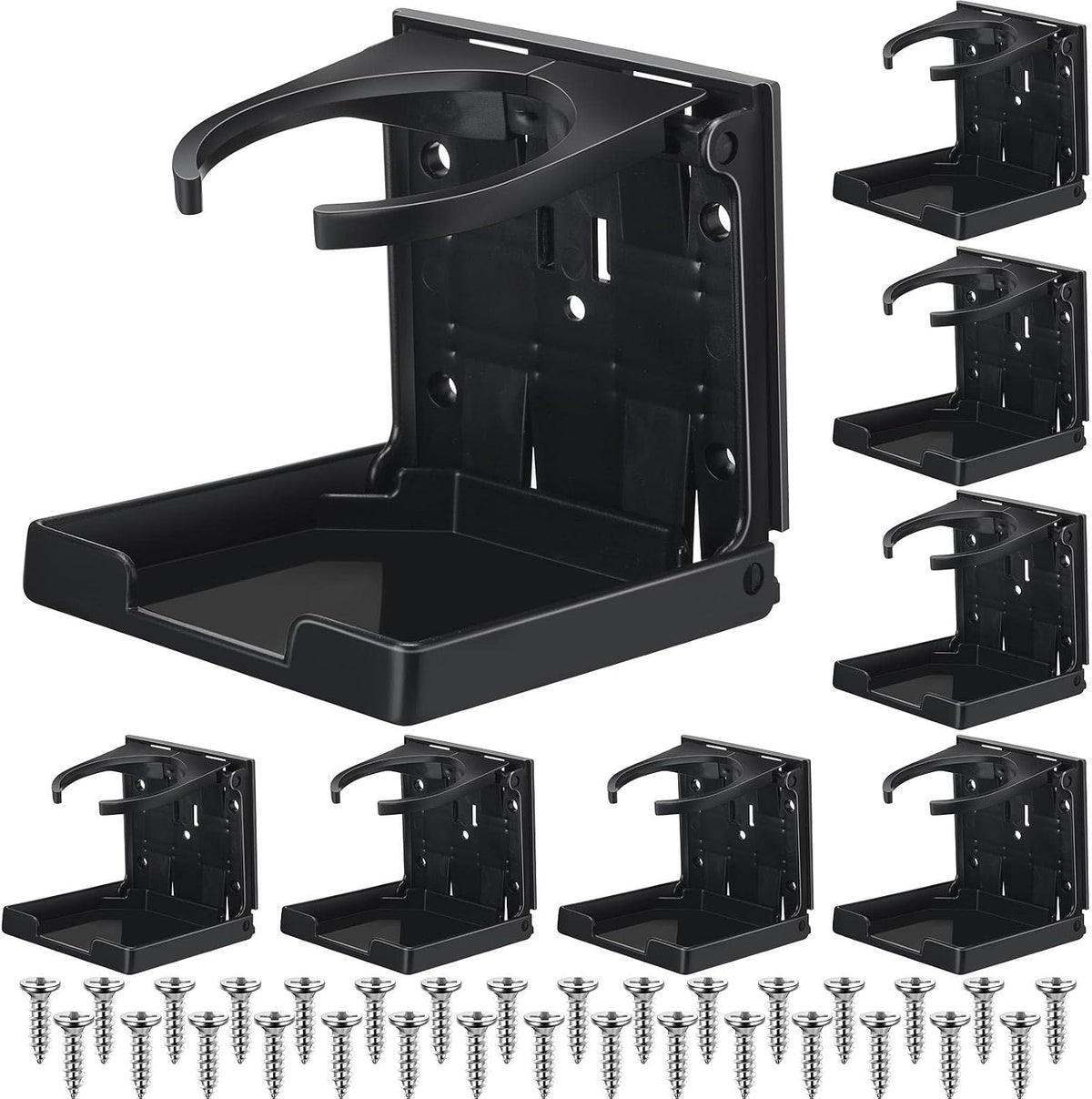 Tallew 8 Pack Folding Cup Holder, Adjustable Boat Cup Holders for Drinks, Wall Mount Plastic Foldable Drink Water Bottle Holders with Screws for Car RV Marine Accessories, Black