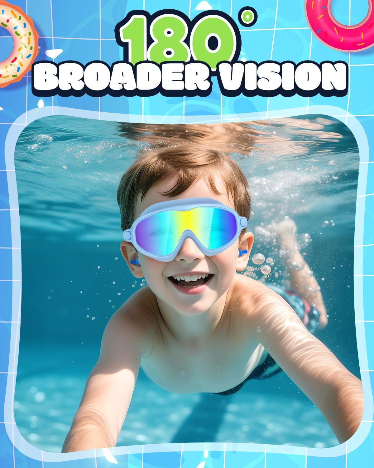 Rantizon Kids Swimming Goggles - Anti-Fog & UV Protection | Leak-Proof Wide View for Ages 3-14