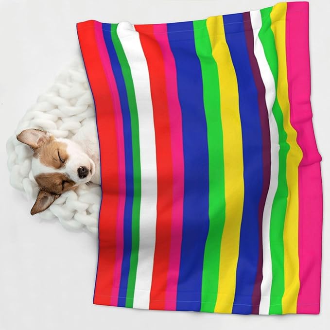 Reversible Plush Dot Pet Blanket for Dogs and Cats, Novel Colorful Mexican Blanket Stripes, Ultra Soft Two Sided Design with Warm Fuzzy Side and Smooth Side for Comfort
