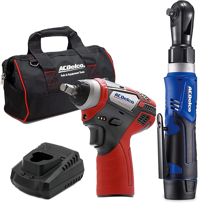 ACDelco ARW1209-K14 G12 Series 12V Li-ion Cordless 3/8” Rachet Wrench & Impact Wrench Combo Tool Kit