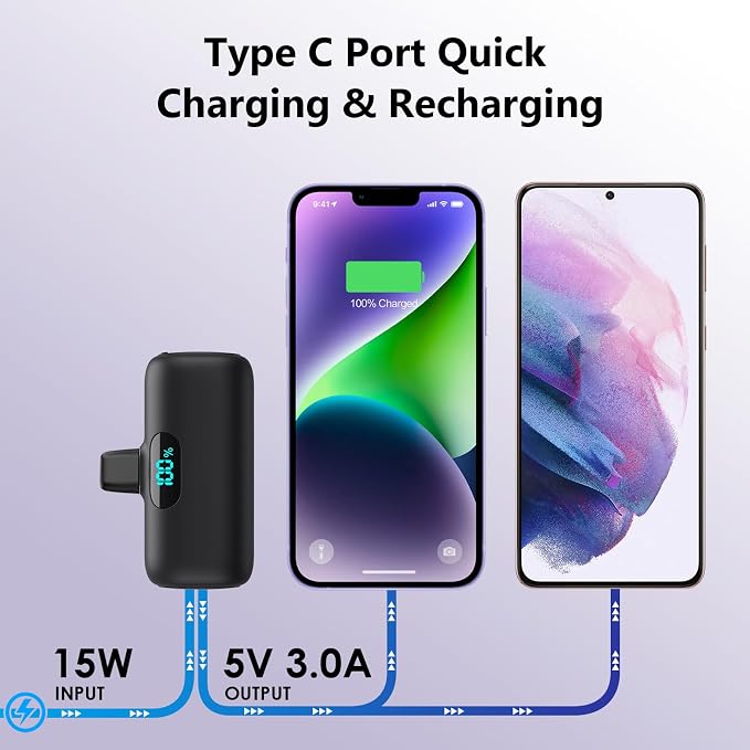 Mini Portable Charger for iPhone 14/13 Series,Upgraded 5000mAh PD Fast Charging Battery Pack,LCD Display Cute Power Bank Portable Phone Charger for iPhone 14/14 Pro Max/13/12 Pro/11/XS/XR/X/8/7/6