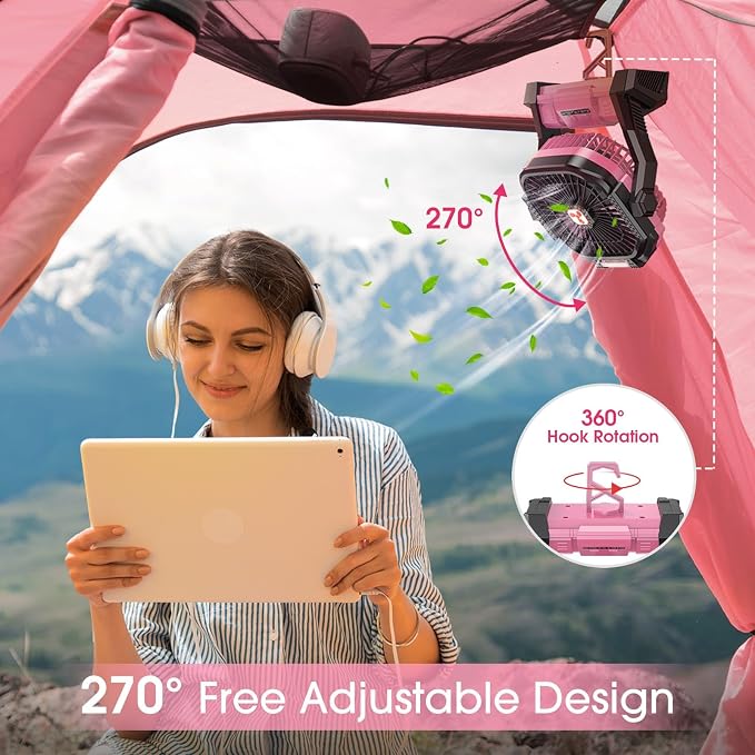 ONLYNEW Portable Fan Rechargeable, 20000mAh Cordless Battery Powered Table Fan with LED Lantern, USB C Battery Operated for Camping Tent Office Beach Desk Fishing Travel Home