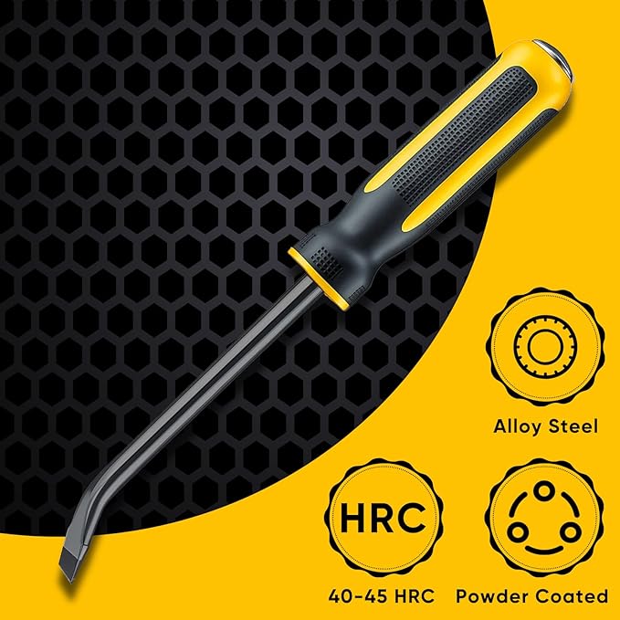 STEELITE Pry Bar Set, 8",12",18",24" Heavy Duty Pry Bar 4-Piece Mechanic Hand Tools with Thicker Strike Cap Ergonomic Handle, Black and Yellow