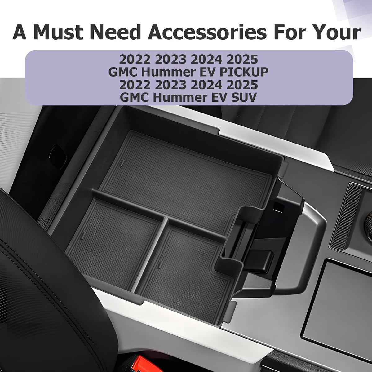 LUWU Center Console Organizer Compatible with 2022 2023 2024 2025 2026 GMC Hummer EV Accessories 2025 2026 Hummer EV Center Console Organizer Armrest Storage Box Armrest Organizer Insert Tray (Black)