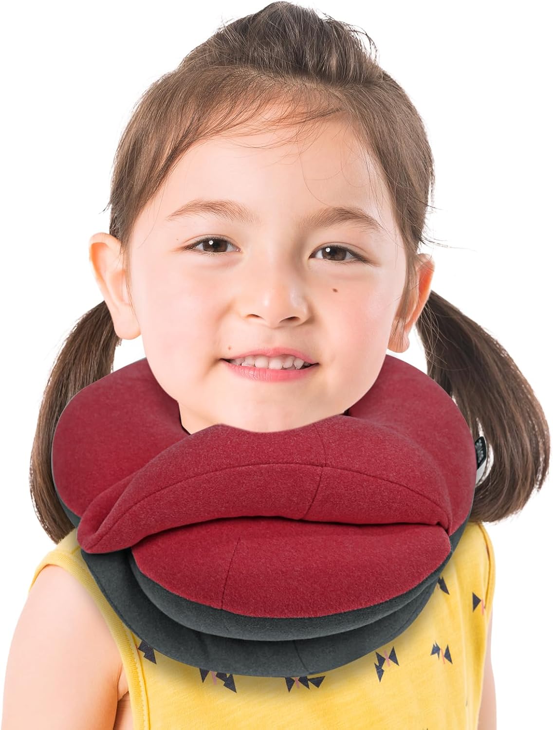 BUYUE Kids Travel Pillows for Airplane, Memory Foam 360° Head Support Sleeping Essentials for Boys Long Flight, Skin-Friendly Soft Neck Pillow for Traveling in Car Seat, (Small, Brown Grey, 40-90 lbs)