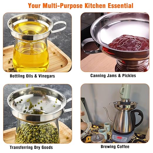 Wide Mouth Canning Funnel, Large Kitchen Funnel for Mason Jars, Canning, Filling Bottles with Oil & Liquid, Dishwasher Safe, Stainless Steel