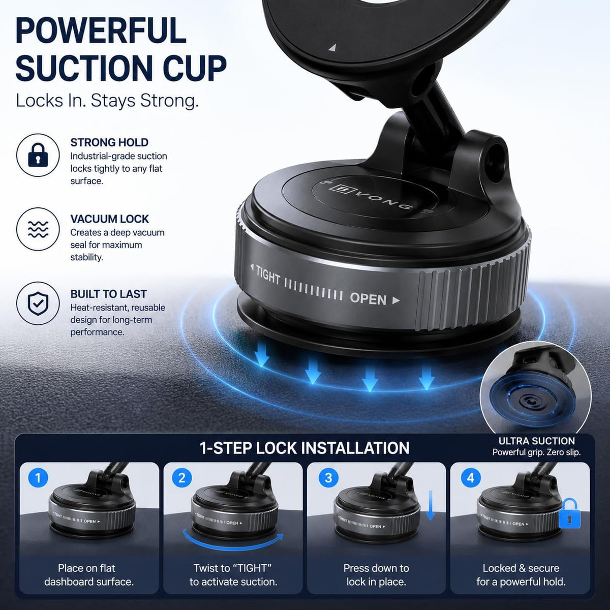 Car Phone Holder, Car Phone Mount, Magnetic Phone Holder, 360° Adjustable Mount, Strong Suction Cup, Magsafe Compatible, [Easy Twist and Lock Mount]