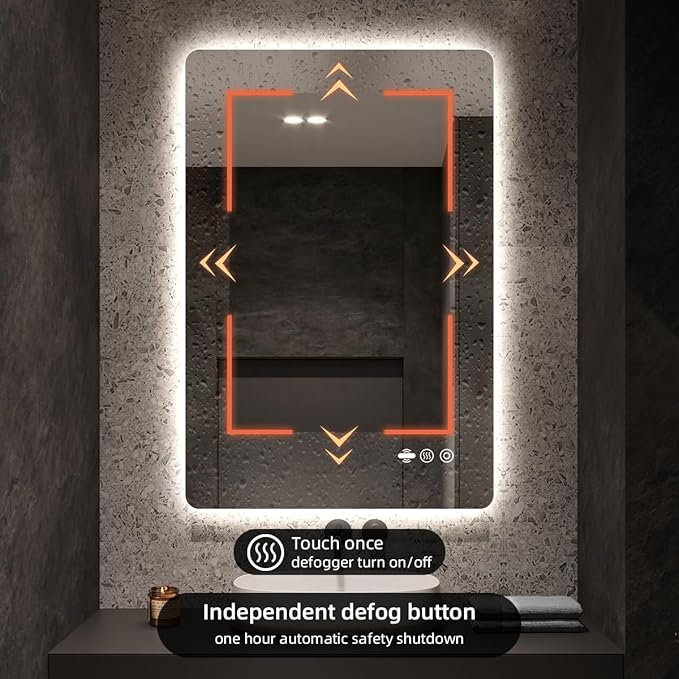 30 x 36 LED Bathroom Mirror, Frameless Rounded Corner Rectangle Backlit Mirror Bathroom, Anti-Fog, 3-Color Stepless Dimmable Lighted Mirror, Motion Sensor Lights, Memory Function