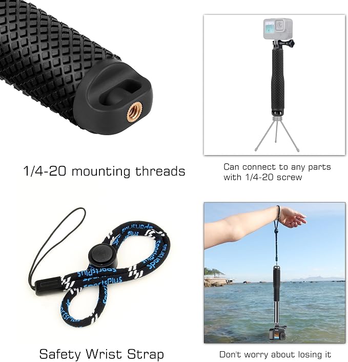 GEPULY Short Selfie Stick for GoPro/DJI/Insta360/AKASO Action Cameras