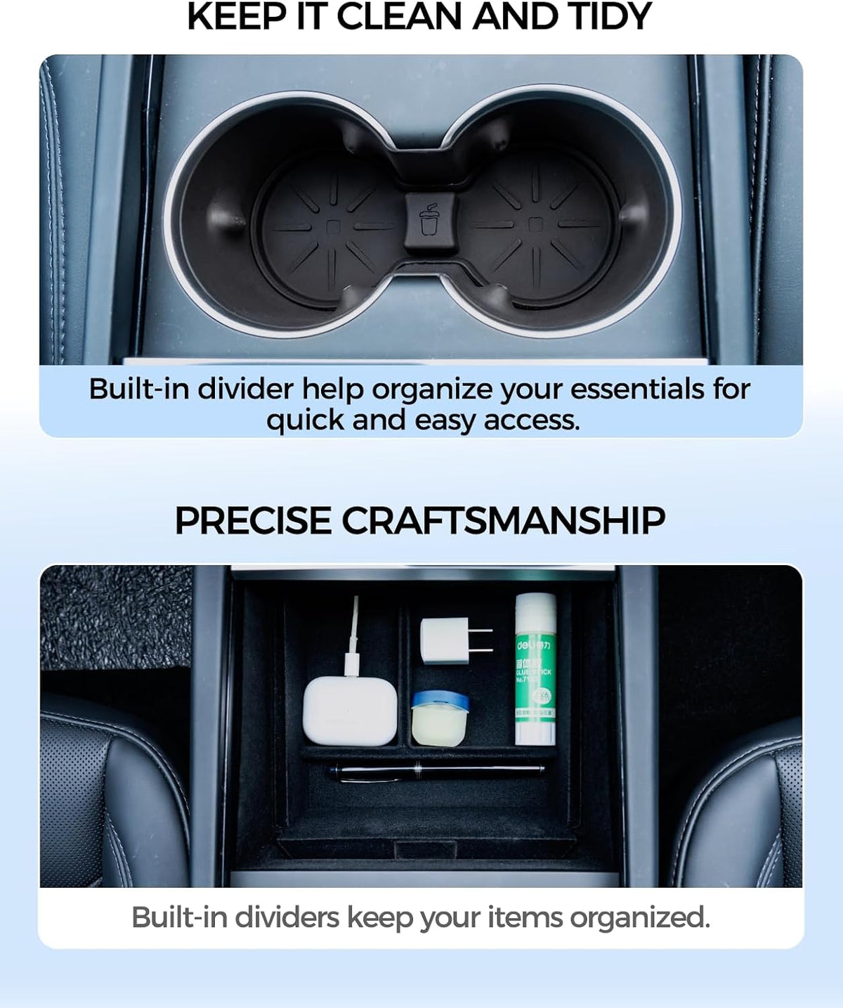 KYX Center Console Organizer Tray for Tesla Model 3 Highland Accessories 2024 Armrest Hidden Drawer Storage Box Cup Holder-5Pcs