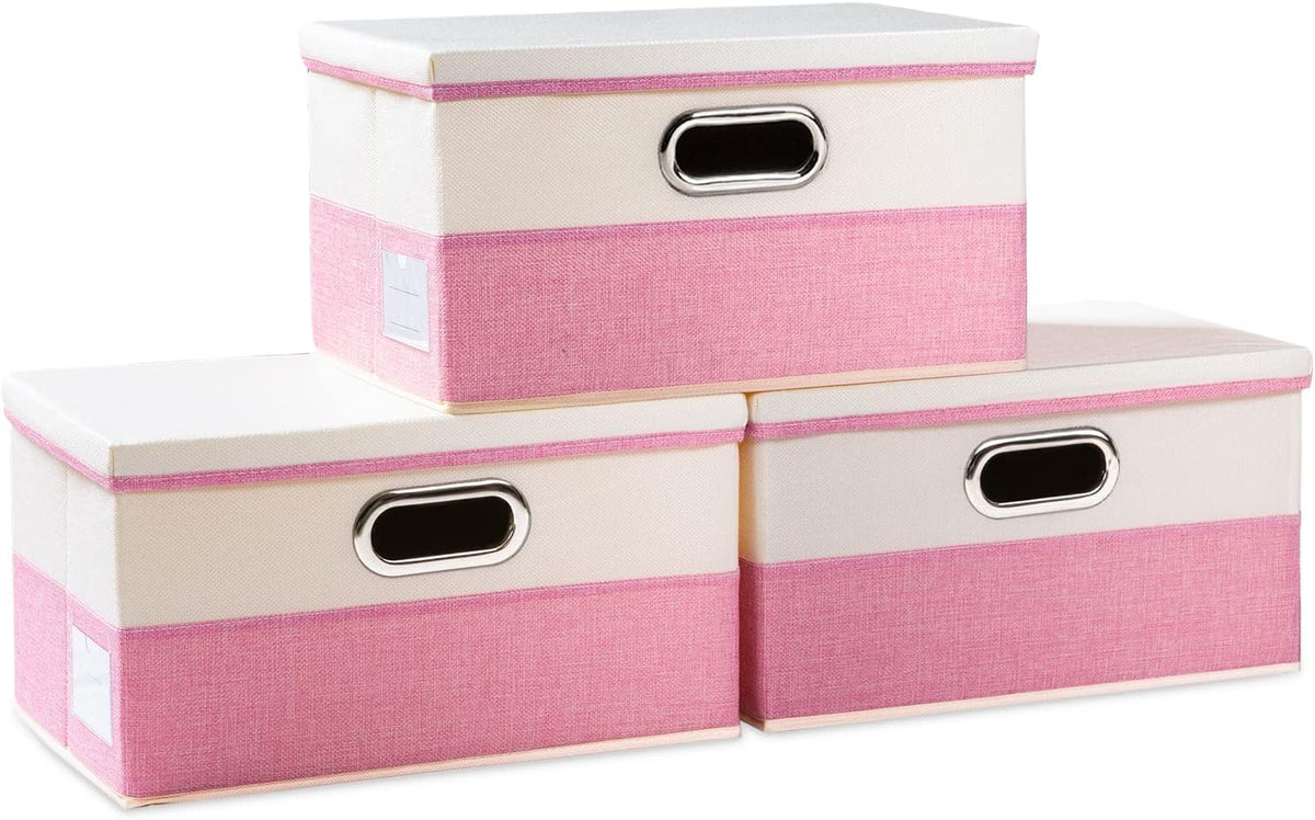 PRANDOM Storage Boxes with Lids [3-Pack] Fabric Collapsible Storage Bins Organizer Containers Baskets Cube with Cover for Home Bedroom Closet Office Nursery Black（11.4X8.6X6.7