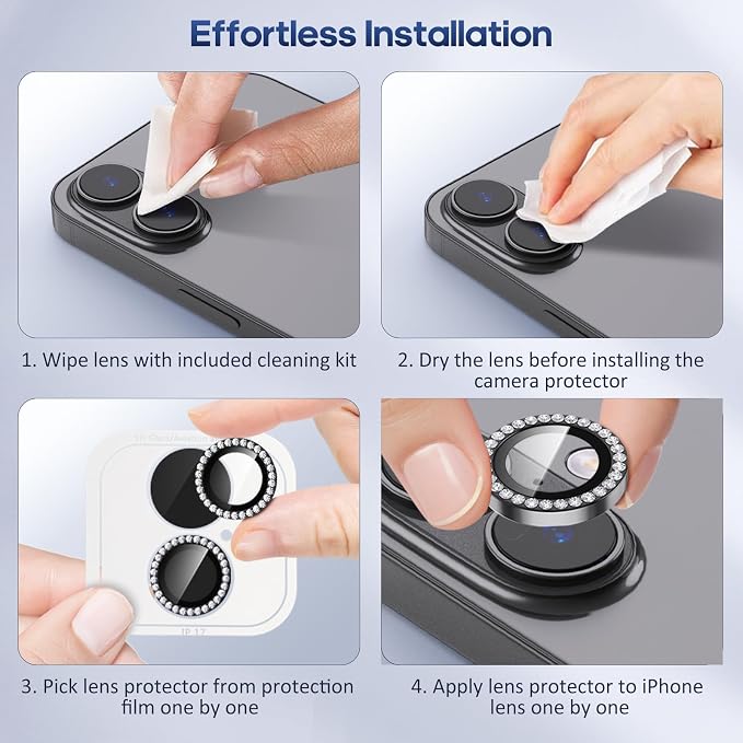 for iPhone 17 Camera Lens Protector Bling, Individual Diamond Metal Ring