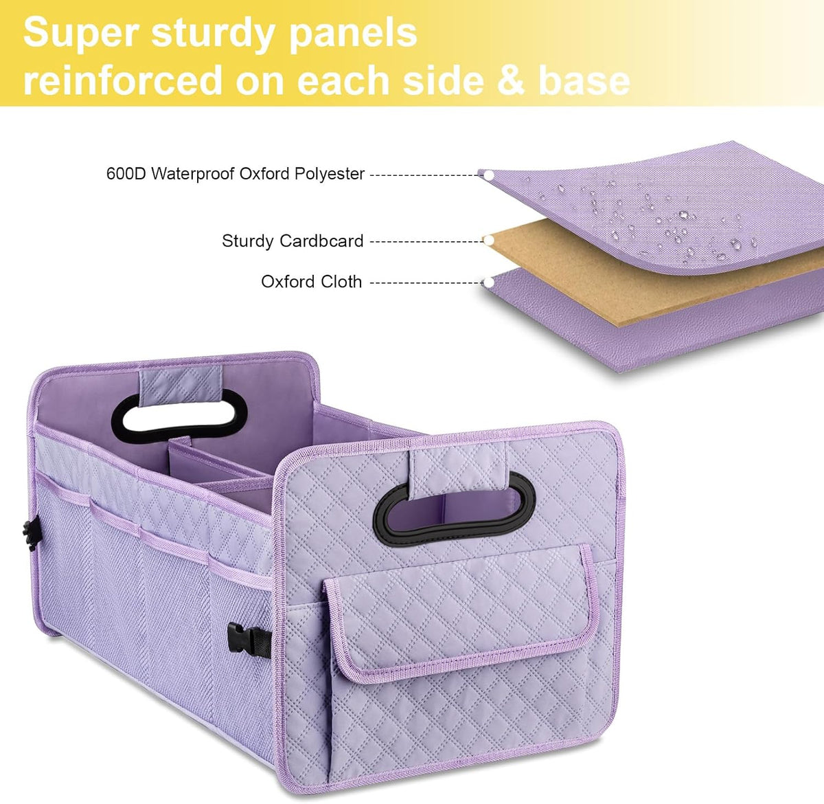 Car Trunk Organizer for SUV, Collapsible Car Storage Organizer Light Purple