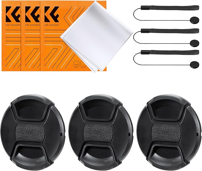 K&F Concept 46mm Lens Cap, 9-in-1 Center Pinch Lens Cover + Anti-Loss Keeper
