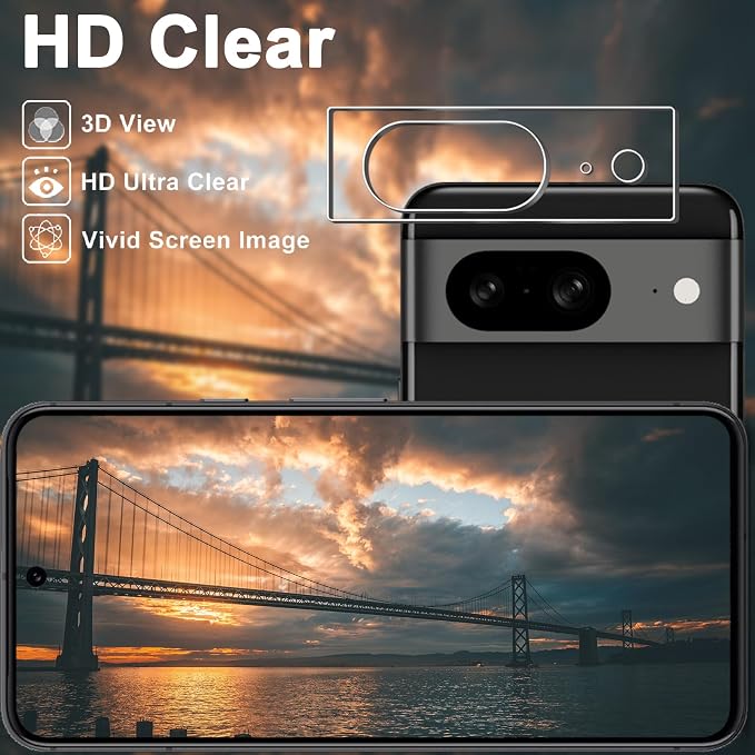 Pixel 8 Screen Protector + Camera Lens Protector, 9H Tempered Glass,