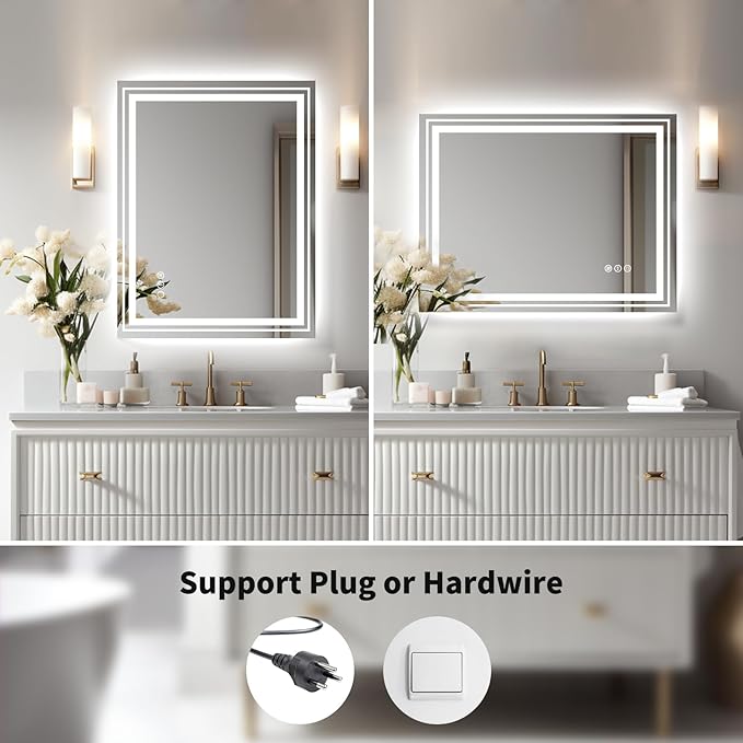 WTTY LED Bathroom Mirror 55"x30" with RGB Backlit and Front Light,Stepless Dimmable LED Mirror for Bathroom,Colored Lighted Bathroom Vanity Mirror,Anti-Fog,Memory Function,Shatter-Proof