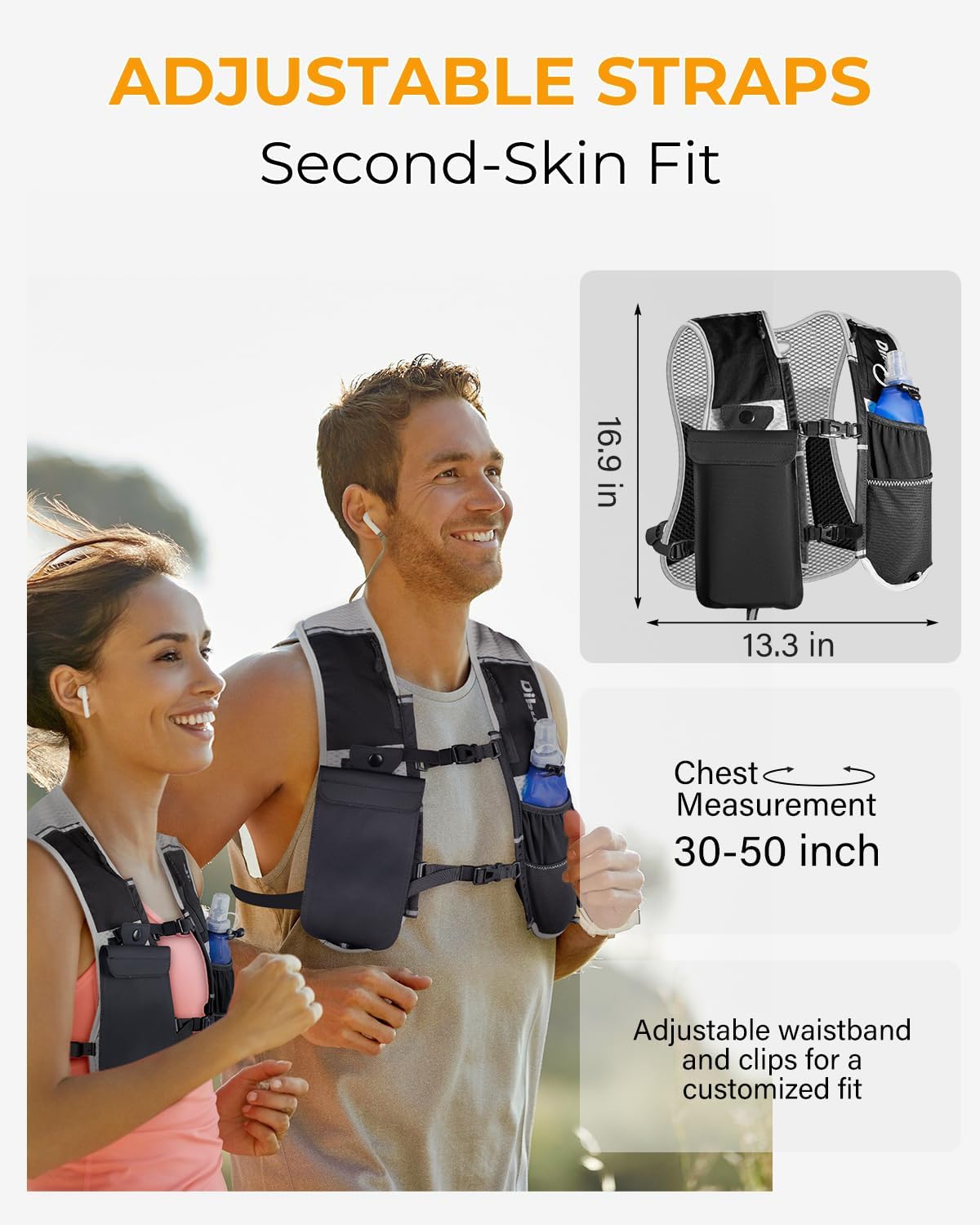 Skiennix Running Vest - Lightweight Hydration Pack with Waterproof Phone Pocket & 17oz Flask | Adjustable Reflective Design for Hiking & Jogging