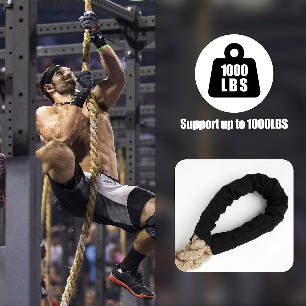 X XBEN Climbing Rope - Heavy Jute Rope for Strength Training | 10FT, 20FT, 30FT, 50FT, 1.5 Inch