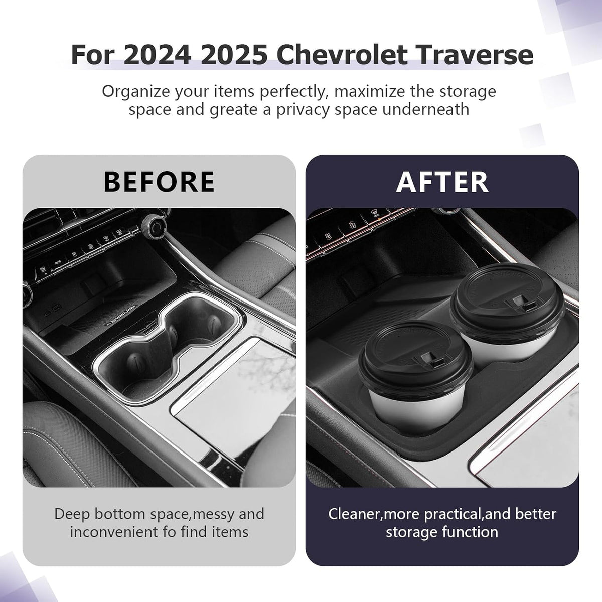 LUWU 2026 2027 Traverse Center Console Cup Holder Compatible with 2024 2025 2026 2027 Traverse Accessories Center Console Cup Holder Silicone Protection Pad Traverse 2027 Accessories Black