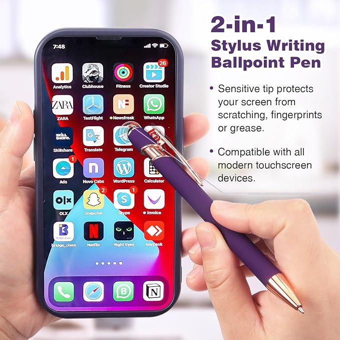 6 Pack Ballpoint Pen 2-in-1 Stylus Retractable Ballpoint Pen