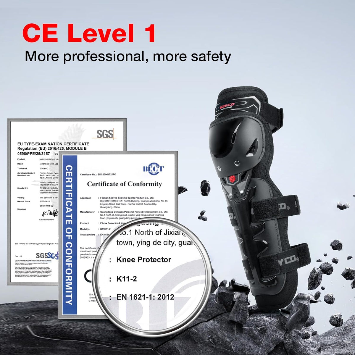 SCOYCO Motorcycle Knee Pads - CE Level 1 Adjustable Protective Gear for Motocross & Cycling