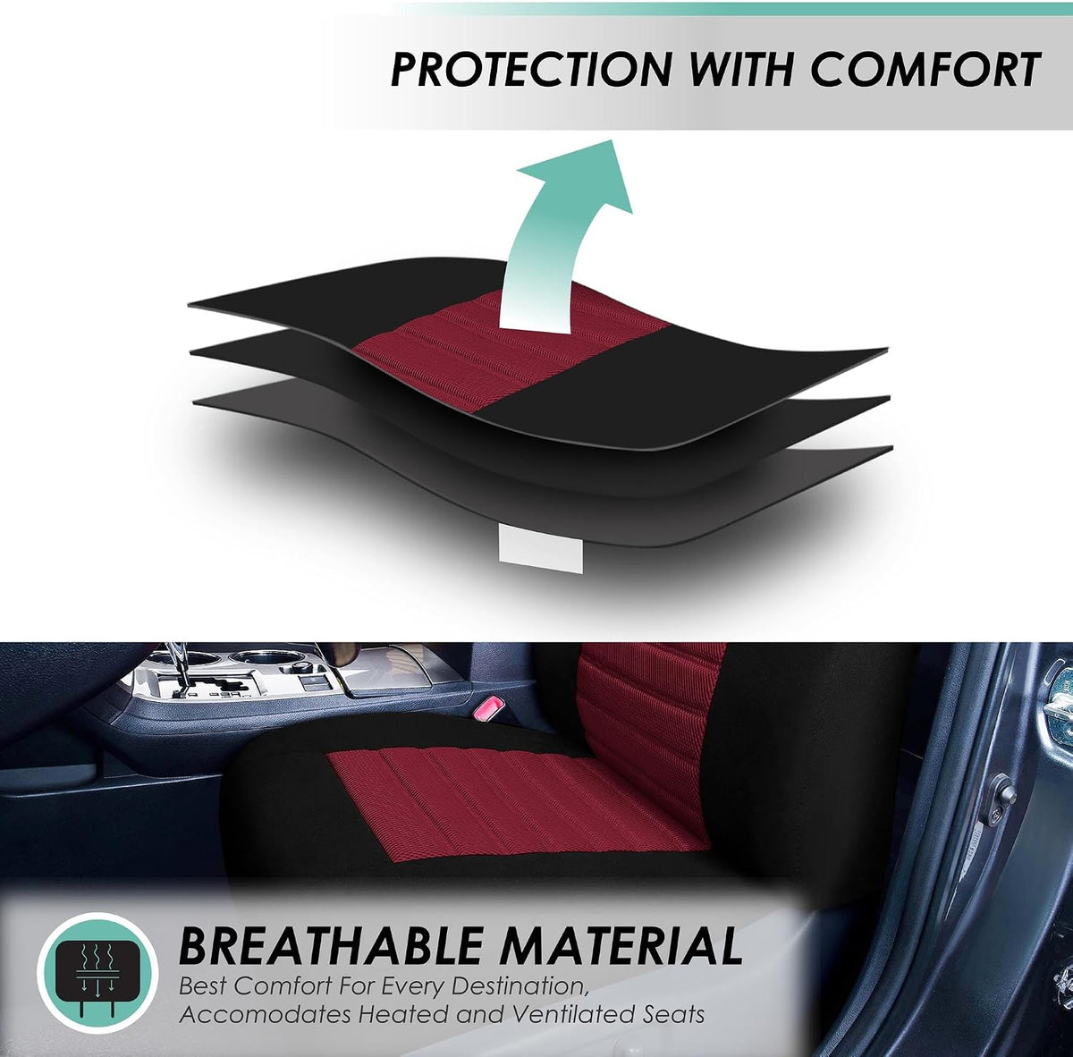 FH Group Car Seat Covers Full Set 3D Air Mesh - Universal Fit, Automotive Seat Covers,Low Back SeatCover,Airbag Compatible,Split Bench Rear Seat,Washable Car Seat Cover for SUV, Sedan Burgundy