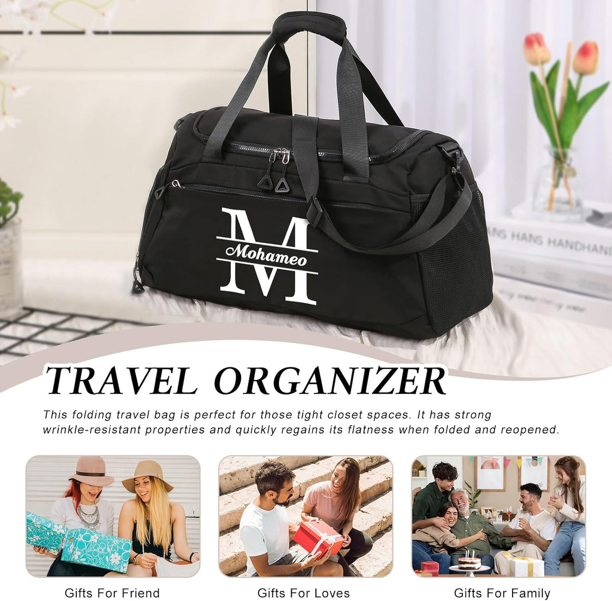 Skiennix Personalized Travel Duffel Bag - Custom Letter Oxford Cloth Gym Bag with Wet Pockets | Ideal for Men & Women