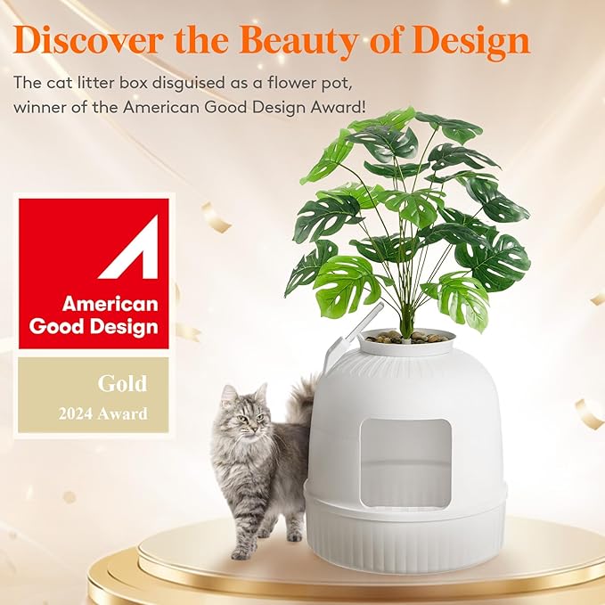 Lifewit Litter Box Cat with Faux Plant & Scoop, Hidden Enclosure Litter Tray with Odor Control & Carbon Filter in Living Room, Bedroom, Corner, White