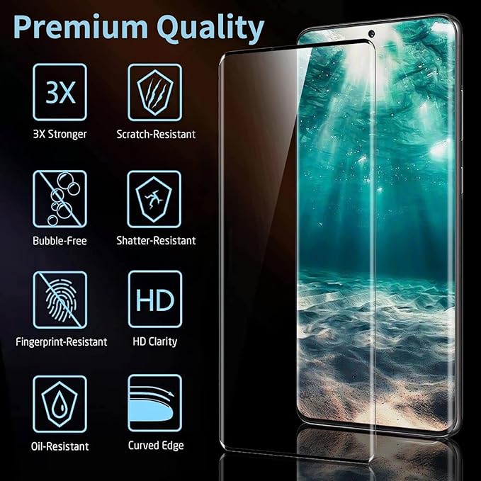 3 Pack Galaxy S21 Ultra Screen Protector, HD Clear Tempered Glass, Fingerprint