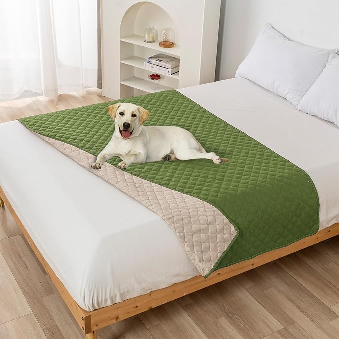 GIBZ Water Resistant Dog Bed Blanket Cover Large Anti Slip Pet Furniture Protector Washable Cat Quilted Mat for Couch, Green, 170x210cm