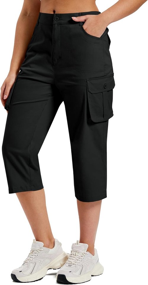 MoFiz Women's Cargo Capris - Lightweight Cotton Pants with Button Pockets | Perfect for Summer Hiking