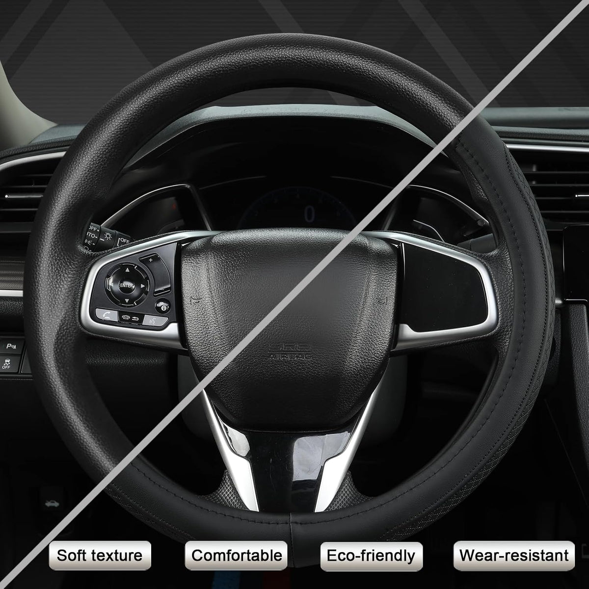 West Llama Customized Auto Car Steering Wheel Cover for Honda Accord Civic CR-V HR-V Pilot Fit Passport Odyssey 14.5-15inch(Black-Standard Size)