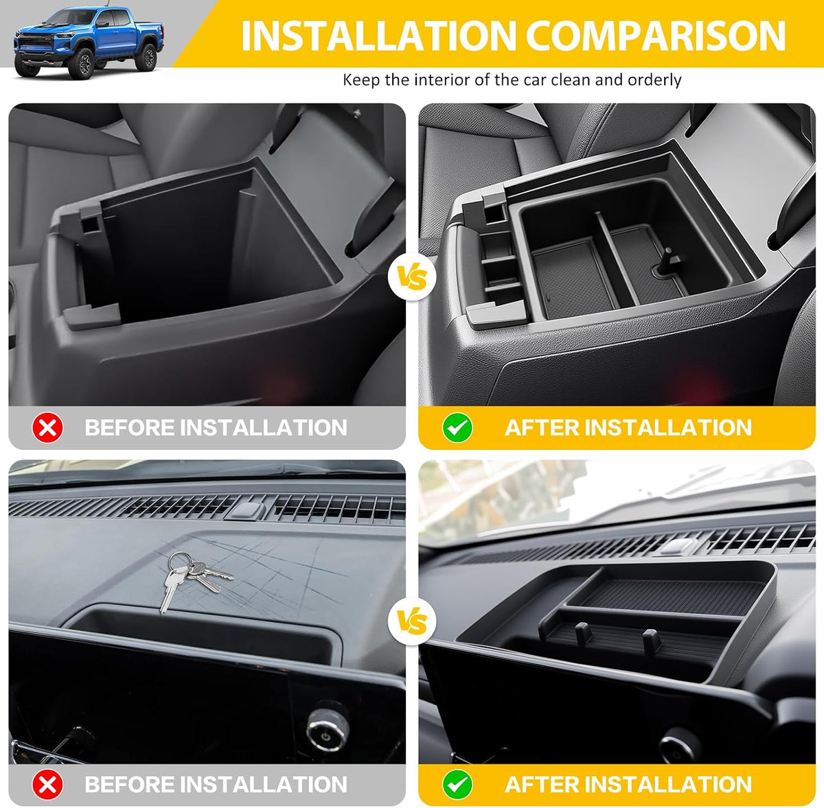 2PCS Center Console Organizer for 2023-2025 Chevy Chevrolet Colorado/GMC Canyon Armrest Tray and Dashboard Insert Storage Box for 2023 2024 2025 Colorado/Canyon Accessories
