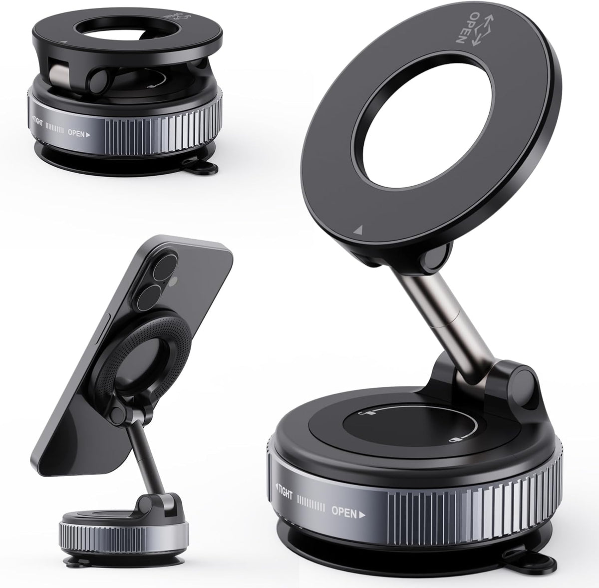 2026 Upgraded Vacuum Magnetic Car Phone Holder 360° Reinforced 96LBS Ultra Suction Cup Phone Mount for MagSafe Cell Phone Holders for Your Car/Gym/Mirror Mount for iPhone & Android