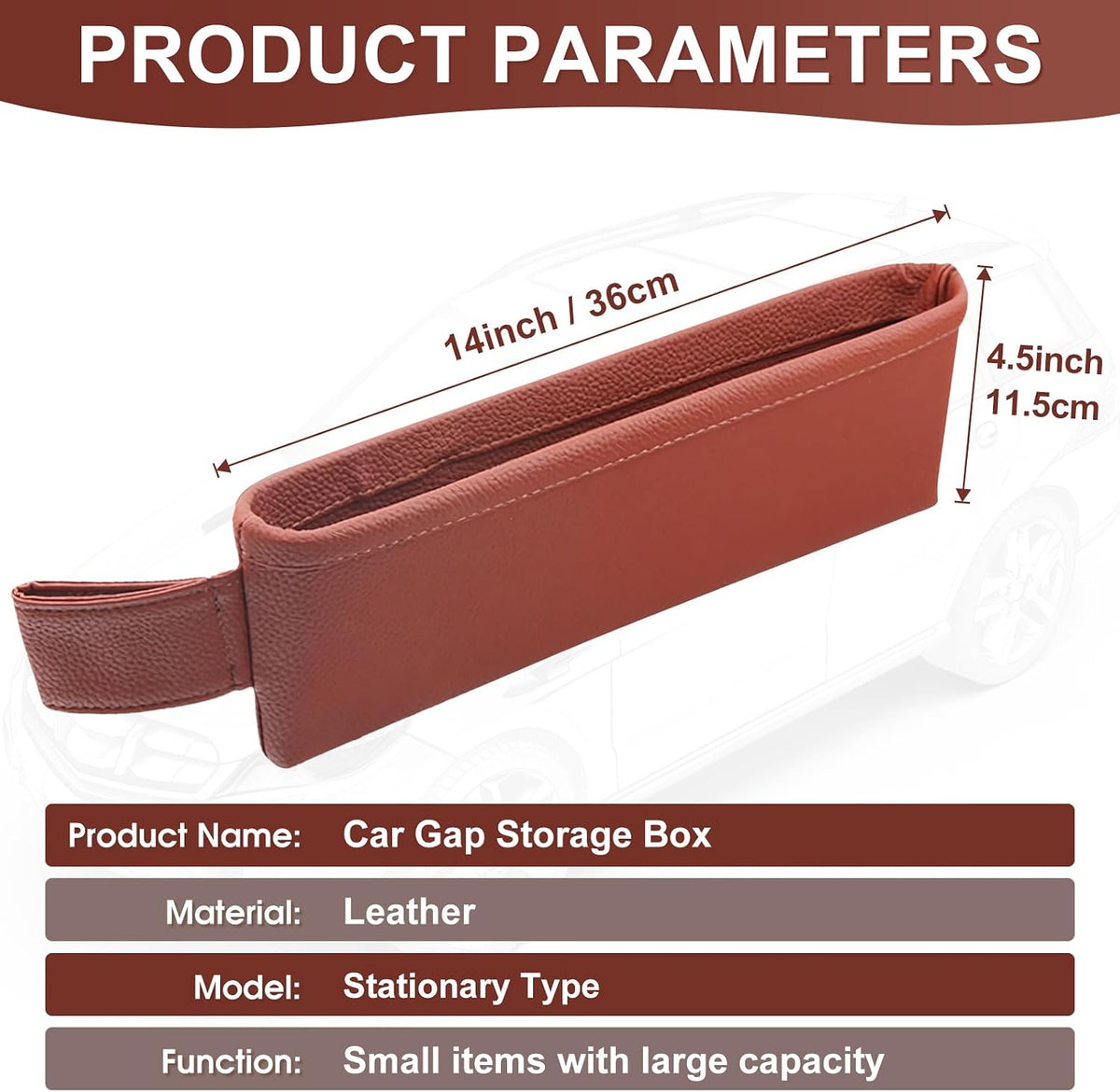 2 Pack Update Car Seat Gap Filler Organizer Leather Console Storage Box Front Side Pocket Seats Organizers Filler Interior Car Accessories for Phone Wallet Coin Key Sunglasses (Brown)