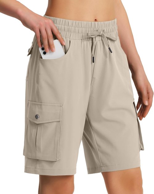 Hugut Women's Hiking Cargo Shorts - Quick Dry Lightweight Summer Shorts with 6 Pockets | Ideal for Camping & Travel