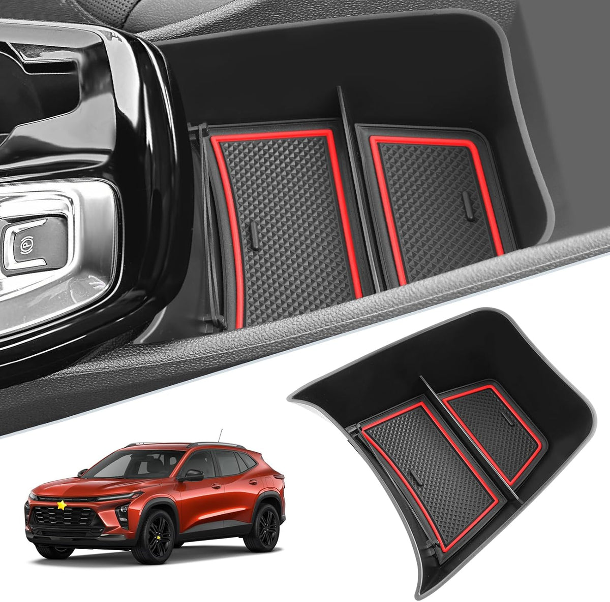 SKTU for 2024 2025 2026 Chevy Trax Center Console Organizer 2024 2025 2026 Trax Console Tray 2024 2025 2026 Chevy Trax Lower Console Tray 2024 2025 2026 Chevy Trax Accessories (Red)