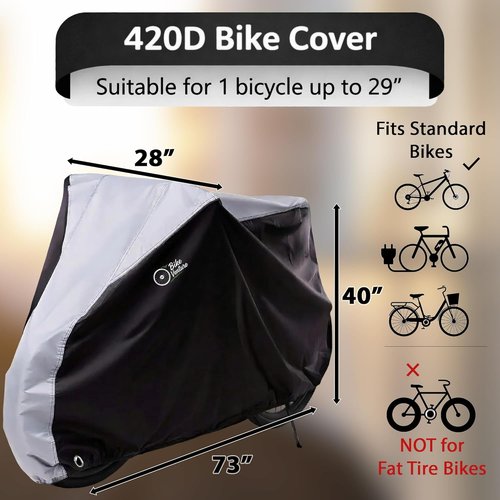 Bicycle Cover Waterproof Outdoor for 1 Bike, 3-Year Warranty, Heavy Duty 420D Ripstop, Anti-UV, Fits Mountain, Road, Cruiser & Standard Bikes up to 29 in, Rain Sun Dust All Weather Proof
