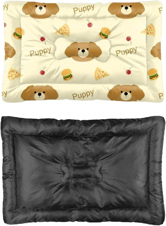 Cute Brown Puppy with Food Dog Beds and Furniture Dog Floor Mat Pad Bed Beds for Crates Washable Non-Slip Bed for Crate Washable Crate Mats Crates Kennel Pillow Indoor Outdoor 24X18 Inch