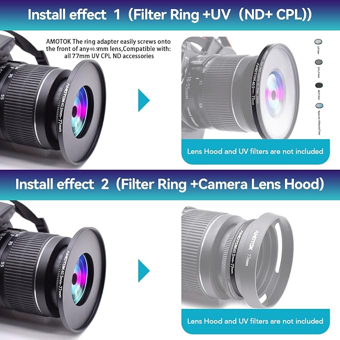 40.5mm Lens to 77mm Camera Lens Adapter, 40.5mm to 77mm Filter Step up Ring