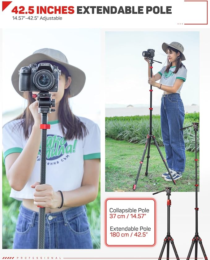 IFOOTAGE Carbon Fiber Camera Pole, 37-108cm/14.6-42.5in Extension Tube